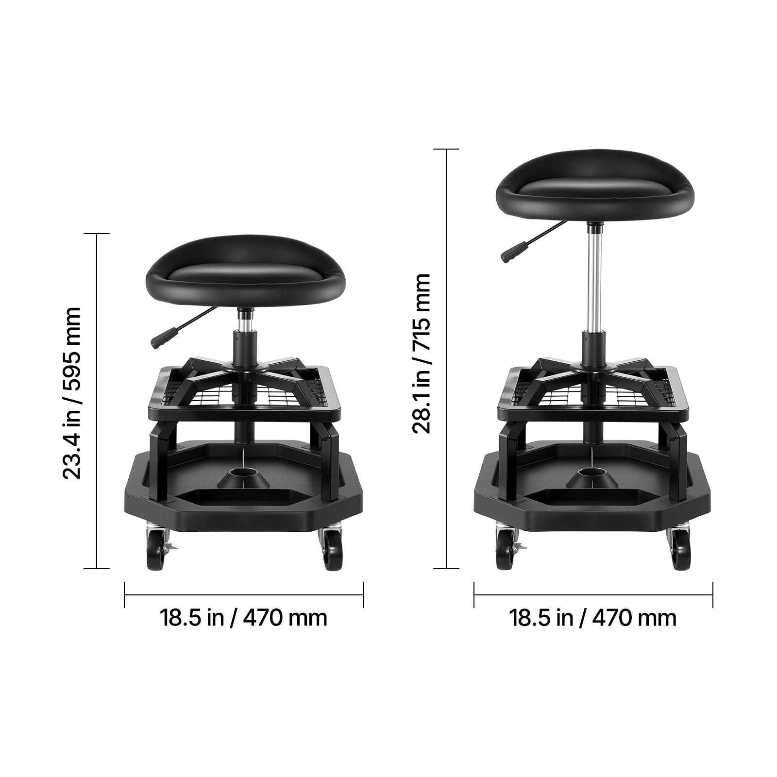 Adjustable Rolling Garage Shop Stool With Wheels And Padded Seat_voghion.com